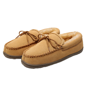 Mocassins décontractés pour hommes, semelle en caoutchouc de haute qualité, cuir de porc véritable, peau de mouton, à enfiler ou à lacets, chaussures d'hiver antidérapantes - Product Image 1