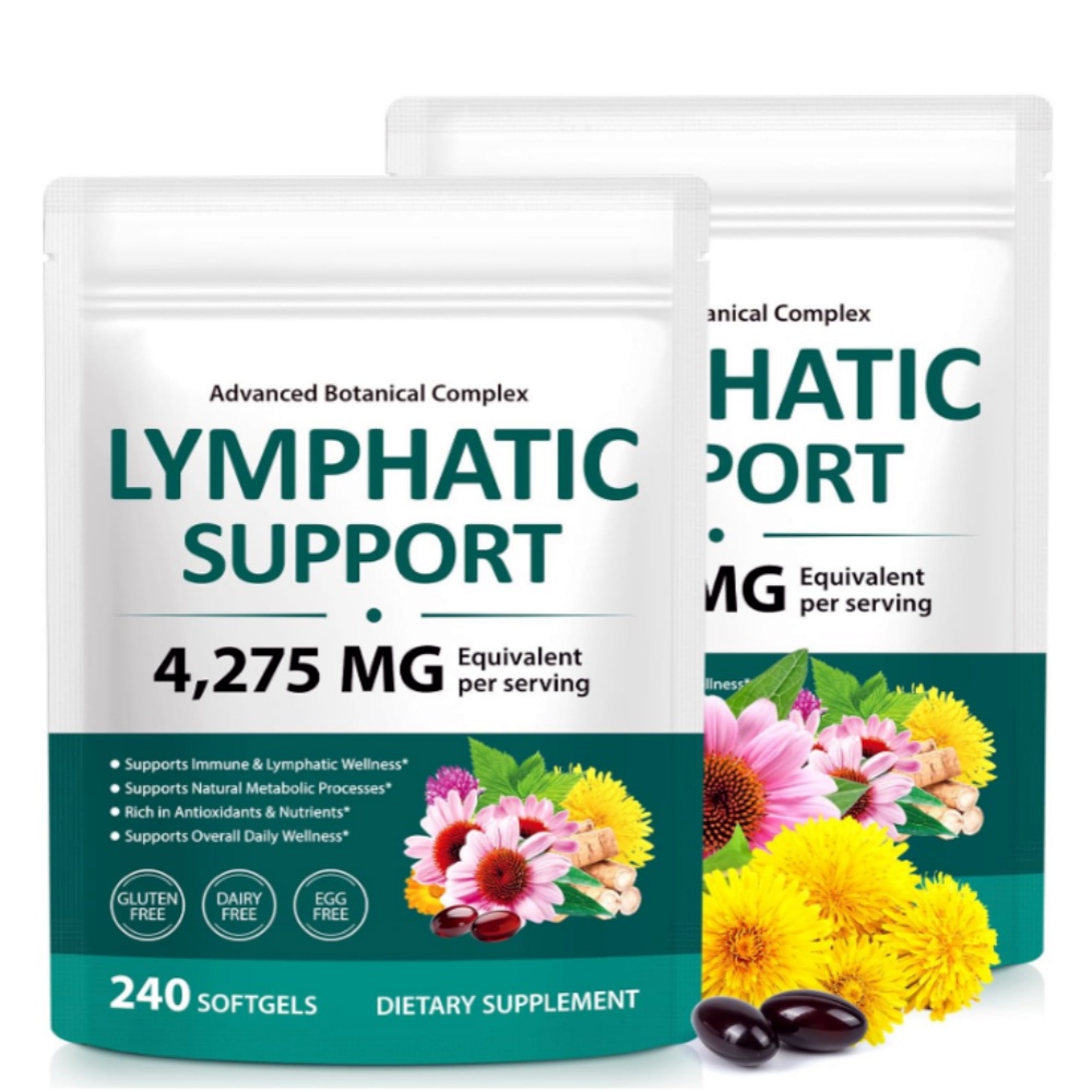 Lymphatic Drainage Softgels Herbal 4275mg Formula With Dandelion Root Burdock Root Echinacea Turmeric Rhizome Bromelain Capsules