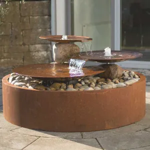 Decorazione moderna da giardino ciotola in acciaio corten fontana a cascata caratteristica dell'acqua in acciaio corten