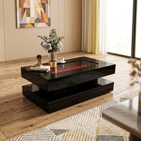 Table basse électrique de luxe noire avec miroir et flamme LED simulée, idéale pour salon et décoration intérieure