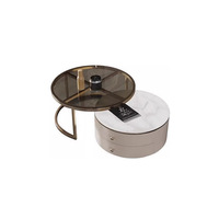 Table basse relevable moderne en pierre frittée avec rangement dissimulé, beige crème, structure métallique minimaliste, mobilier de salon