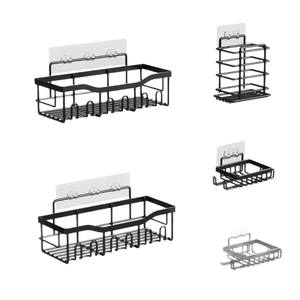 Ensemble <span class=keywords><strong>de</strong></span> 5 étagères <span class=keywords><strong>de</strong></span> rangement en métal multifonctionnelles avec crochets adhésifs sans perçage <span class=keywords><strong>pour</strong></span> la salle <span class=keywords><strong>de</strong></span> bain et la cuisine, organisateur gain <span class=keywords><strong>de</strong></span> place - Product Image 1