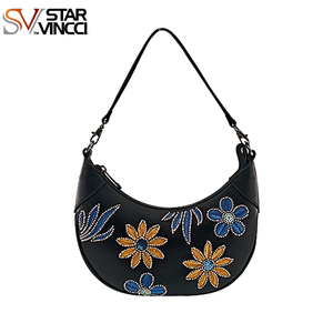 Bán hàng nóng chính hãng da của phụ nữ lưỡi liềm nách Vai Túi-thanh lịch hạt thêu handmade Vai Túi - Product Image 3