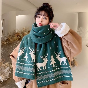 Bufanda de lana de ciervo de estilo coreano de invierno para <span class=keywords><strong>mujer</strong></span>, calentador de <span class=keywords><strong>cuello</strong></span> de punto cálido a cuadros de doble cara para uso diario - Product Image 1