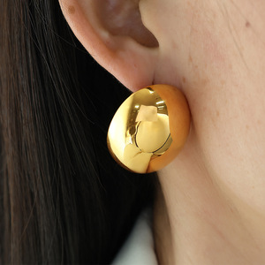 Gold Oval <b>Stud</b> <b>Earrings</b> For Women Zinc Alloy Geometric Party Jewelry EH148 EH149 - Product Image 4