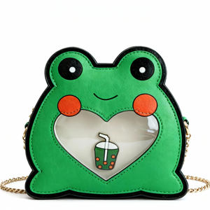 กระเป๋าสะพายข้างหนัง PU สีเขียวลายกบคาวาอี้พร้อมหน้าต่างโชว์รูปหัวใจ สำหรับแฟนๆอนิเมะและนักสะสม - Product Image 5