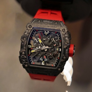 Black Carbon Fiber Tonneau Skeleton Men's Watch Red Silicone Strap <b>Automatic</b> Mechanical Sports <b>Wristwatch</b> - Product Image 2
