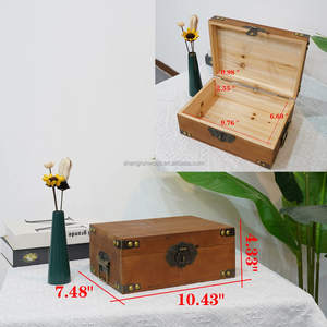 टिकाऊ प्राचीन अंधेरे लकड़ी के भंडारण बॉक्स सजावटी आयताकार आयताकार खजाने छाती हिंगिड ढक्कन के साथ - Product Image 6