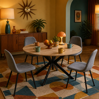 Table de cuisine ronde peu encombrante, pieds croisés en métal robuste, table à manger nordique en bois grainé, ensemble de table à manger moderne, best-seller