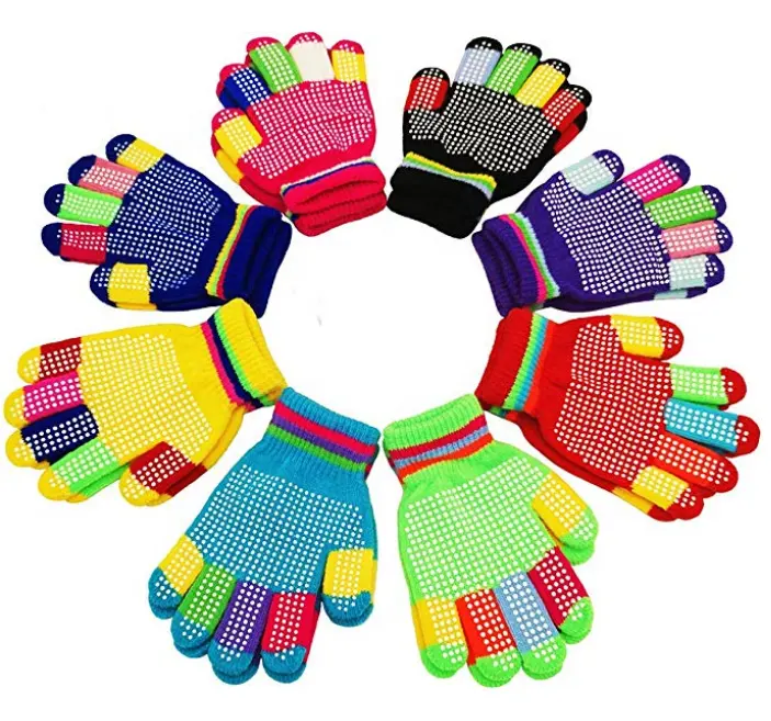 Kids Children Magic Stretch Anti Slip Full Fingers Knitted Winter Gloves For Boys Girls