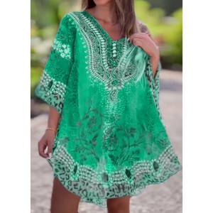 เดรสแฟชั่นผู้หญิงทรงหลวมพิมพ์ลายสไตล์ชาติพันธุ์คอวีแบบใหม่ - Product Image 4