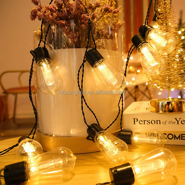 LED Solar String Light Outdoor Waterproof Christmas Decoration 10-30 S14 Bulbs Retro Camping Garland Garden Party Fairy Lamp