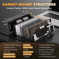 Clavier mécanique sans fil YUNZII AL98, 98 touches, aluminium CNC, trois modes, 2.4G USB C RGB, touches remplaçables à chaud, PBT compact