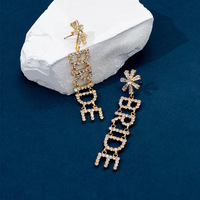 Nouvelles boucles d'oreilles de mariage pendantes en strass et cristal, motif lettre BRIDE, design de créateur