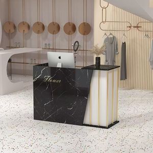 Modern Reception <b>Desk</b> Cashier Counter with Lights for Barber Shop Beauty Salon <b>Nail</b> Art Clothing Store Hotel Use Wood - Product Image 2