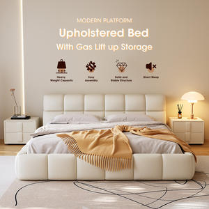 Cama diván de madera maciza con base estable moderna, cabecero de cuero, elevador de gas otomano, plataforma de madera, marco de cama de almacenamiento tapizado - Product Image 2