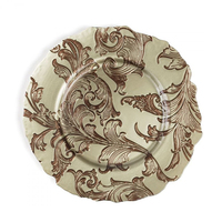Assiette de présentation ronde de luxe de 13 pouces en verre, avec revêtement coloré et motif personnalisé, pour mariage, vente en gros