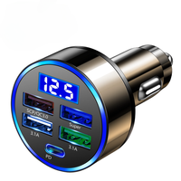 Adaptateur de chargeur de voiture USB PD 5 ports avec affichage de tension Super LED, charge rapide QC3.0 Type C PD pour téléphone, allume-cigare de voiture