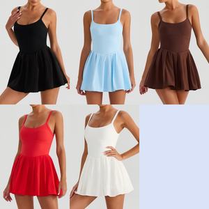 Kolsuz çıplak duygu kare boyun u-şekilli geri güzellik pileli tenis elbise iç cebi ile Golf Yoga pilili tenis elbise - Product Image 2