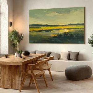 Pintura al Óleo Impresionista de Paisaje de Pantano Dorado, Arte Abstracto en Lienzo para Decoración de Vestíbulos de Hoteles, Oficinas y Hogares - Product Image 4