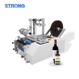 Machine d'étiquetage de bouteilles rondes semi-automatique intelligente de bureau PLC, étiquetage auto-adhésif double face, positionnement pour bouteilles de vin rouge ovales - Product Image 1