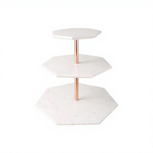 Support à gâteau hexagonal à 3 étages en marbre et métal, de qualité supérieure, à bon prix - Product Image 1