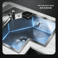 Évier de cuisine en acier inoxydable 304 en forme de L, évier d'angle fait main en forme de V pour armoire d'angle de cuisine