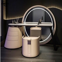 Jinruishengda Coiffeuse de luxe légère de style italien avec grand miroir éclairé, en bois haut de gamme pour chambre à coucher