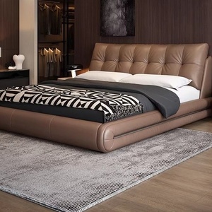 Lit en cuir véritable italien de luxe léger <span class=keywords><strong>sur</strong></span> <span class=keywords><strong>mesure</strong></span> avec tête de lit rembourrée douce pour projet haut de gamme - Product Image 5