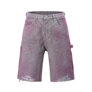 Pantalones Capri Vaqueros Ácidos Personalizados para Hombre, Shorts Anchos Vintage con Cremallera <span class=keywords><strong>de</strong></span> Diamantes <span class=keywords><strong>de</strong></span> Imitación, Lavado Claro, <span class=keywords><strong>Temporada</strong></span> <span class=keywords><strong>de</strong></span> <span class=keywords><strong>Verano</strong></span> - Product Image 4