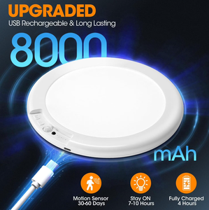 Plafonnier rechargeable à détecteur de mouvement avec télécommande, magnétique, sans fil, alimenté par batterie, 400LM, dimmable, 3 couleurs, pour placard et douche - Product Image 2