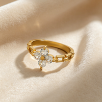 Montres et bagues pour femmes en acier inoxydable plaqué or 18 carats, motif trèfle porte-bonheur, zircon, luxe moderne