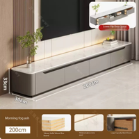 Table basse et meuble TV en bois massif avec plateau en quartz gris foncé à bords incurvés, style moderne et luxueux, pour salon, compatible avec les téléviseurs de 65 pouces et plus