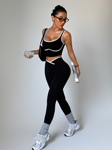 Conjunto Deportivo Personalizado con Logotipo para Mujer, Chaleco sin Mangas con Bloques de Color, Pantalones para Correr, Ropa Deportiva de Secado Rápido, Cómoda para Yoga y Fitness - Product Image 1