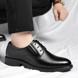 Chaussures habillées Oxford en cuir véritable pour hommes, à bout pointu, à lacets, semelle extérieure en caoutchouc souple, pour le bureau et les occasions formelles, couleur noire unie, collection automne - Product Image 4