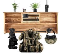 Support mural en bois sur mesure pour équipement tactique, avec drapeau américain, pour gilet porte-plaques, accessoires et organisateur de matériel de sécurité