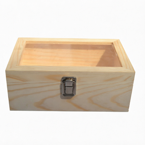 Boîte de rangement pour bijoux en bois sculpté carrée personnalisée avec couvercle en verre transparent - Boîte cadeau pliable classique rétro - Product Image 1
