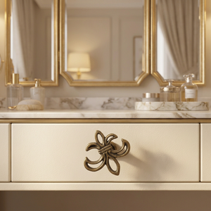 AK <b>Brass</b> Fleur De Lis <b>Brass</b> Metal Cabinet <b>Knob</b> Gold <b>Antique</b> Finish Customized Drawer Shelf Furniture Handle - Product Image 3