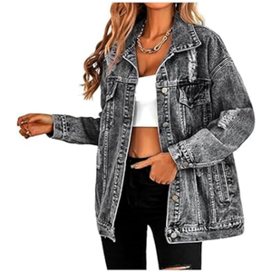 <b>Custom</b> <b>Denim</b> <b>Jacket</b> Women's Jean <b>Jackets</b> Streetwear Ripped Distressed Oversized <b>Jacket</b> - Product Image 2