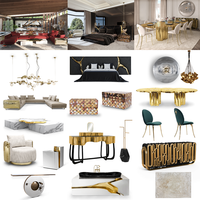 Meubles de chambre à coucher de villa moderne de luxe, solution clé en main, design intérieur personnalisable, OEM/ODM, lit en velours doré