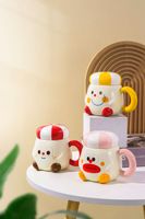 Ensemble de 3 tasses en céramique en forme de chat mignon avec couvercles, tasse à café animale Kawaii, porcelaine émaillée crème, cadeau pour enfants et maison