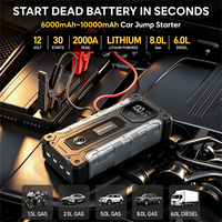 Sharmeal Démarreur de Batterie Portable 12V pour Voiture, Kit Power Bank 2000A 6000mAh, Démarreur de Batterie de Voiture