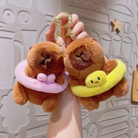 Porte-clés en peluche Capybara Kawaii mignon avec bouée de natation, pendentif de sac animal de dessin animé, poupée en peluche douce, cadeau d'anniversaire pour filles, jouet en peluche