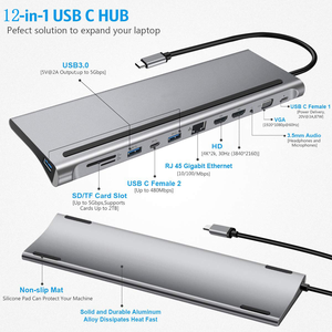 TUTI マルチポートハブ 12 in 1 <span class=keywords><strong>USB</strong></span>ハブ OEM PD100W充電 <span class=keywords><strong>USB</strong></span> 3.0 RJ45 SD TF デュアルHDTV 4K Type-C ドッキングステーション ノートパソコン用 - Product Image 5