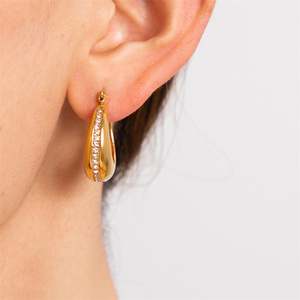 ต่างหูสแตนเลสปลายสูงต่างหูเพชรสวิสแบบห่วง - Product Image 4