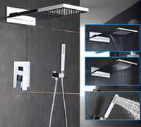 Ensemble de douche thermostatique de luxe à effet pluie et cascade, en acier inoxydable chromé poli, colonne de massage murale