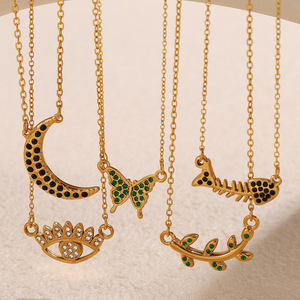 Collier Pendentif Œil Turc en Strass, Thème Papillon et Lune, en Acier Inoxydable, Bijou Cadeau - Product Image 1