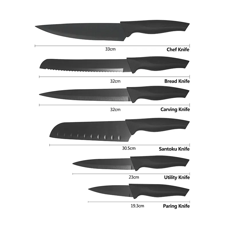 6 Stück schwarz Edelstahl Küchenmesser Set Antihaft beschichtung Küchenchef Brot Utility Obst Schälen Santoku Messer