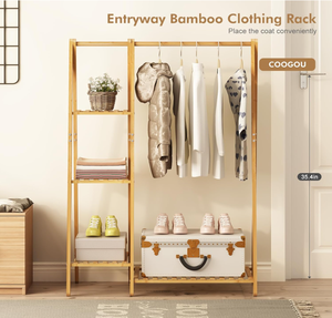 Petits porte-vêtements pour enfants porte-vêtements en <span class=keywords><strong>bois</strong></span> de bambou porte-vêtements avec étagères <span class=keywords><strong>costume</strong></span> de robe d'angle debout libre - Product Image 4