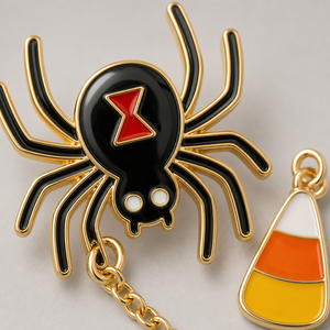 Broche en émail souple <span class=keywords><strong>araignée</strong></span> d'Halloween, pendentif maïs sucré, chaîne dorée, bijoux effrayants, broches, vente en gros, broche de revers en métal personnalisée - Product Image 3